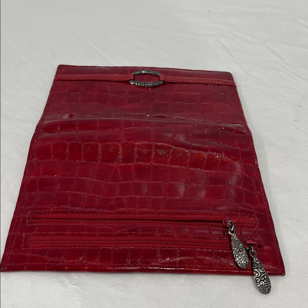 Brighton Red Croc Cher Portfolio Wallet patent red leather vintage pen pocket - Picture 12 of 15